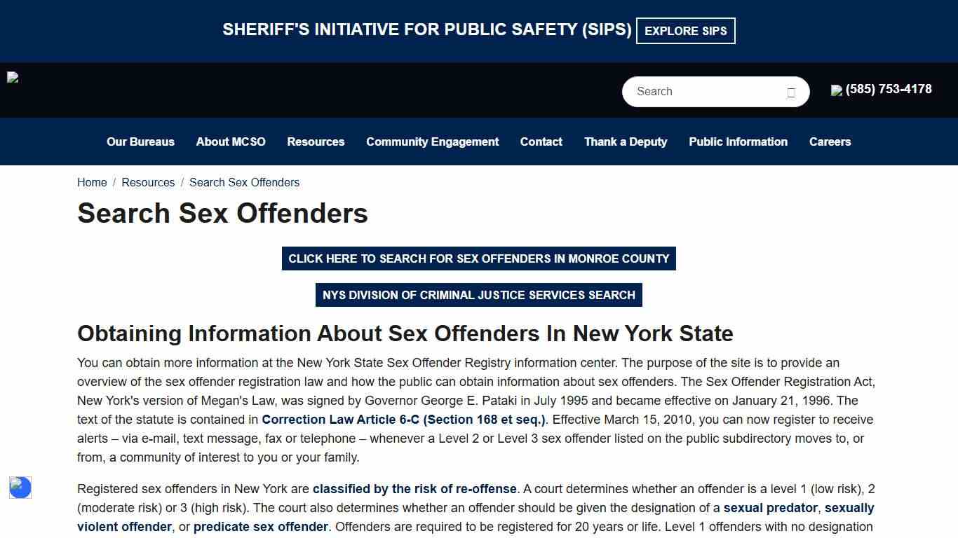 Search Sex Offenders | Monroe County Sheriff